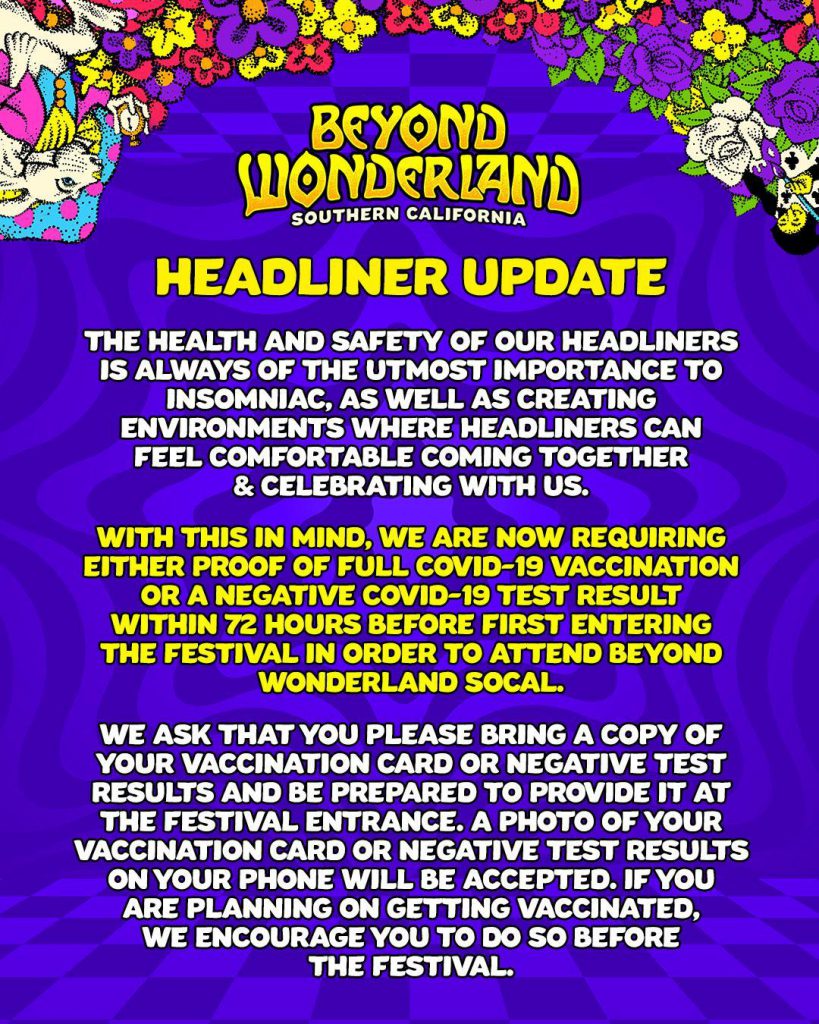 Beyond Wonderland SoCal 2021 Proof of Vaccination Statement