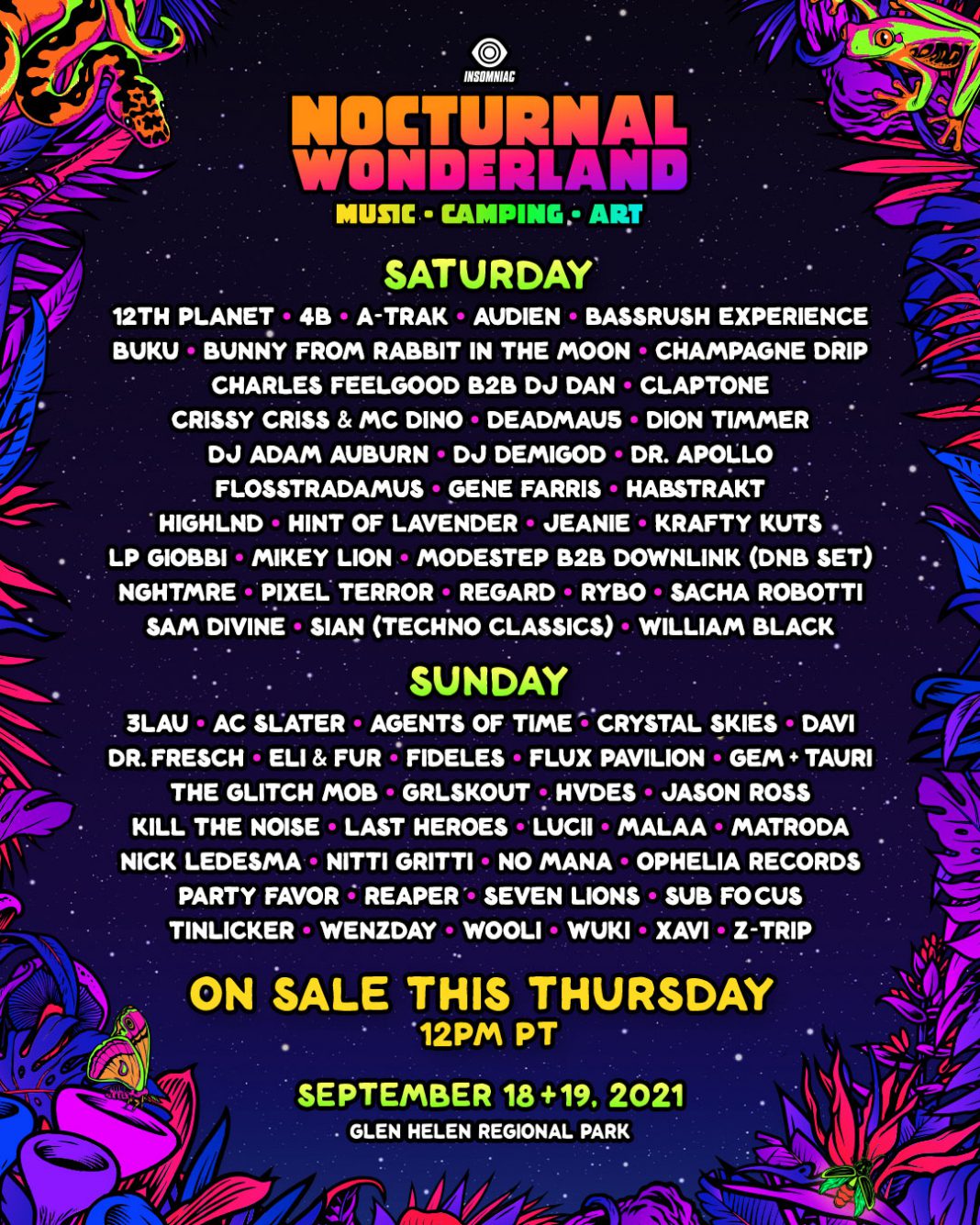 Nocturnal Wonderland Releases Daily Lineups and Single Day Tickets