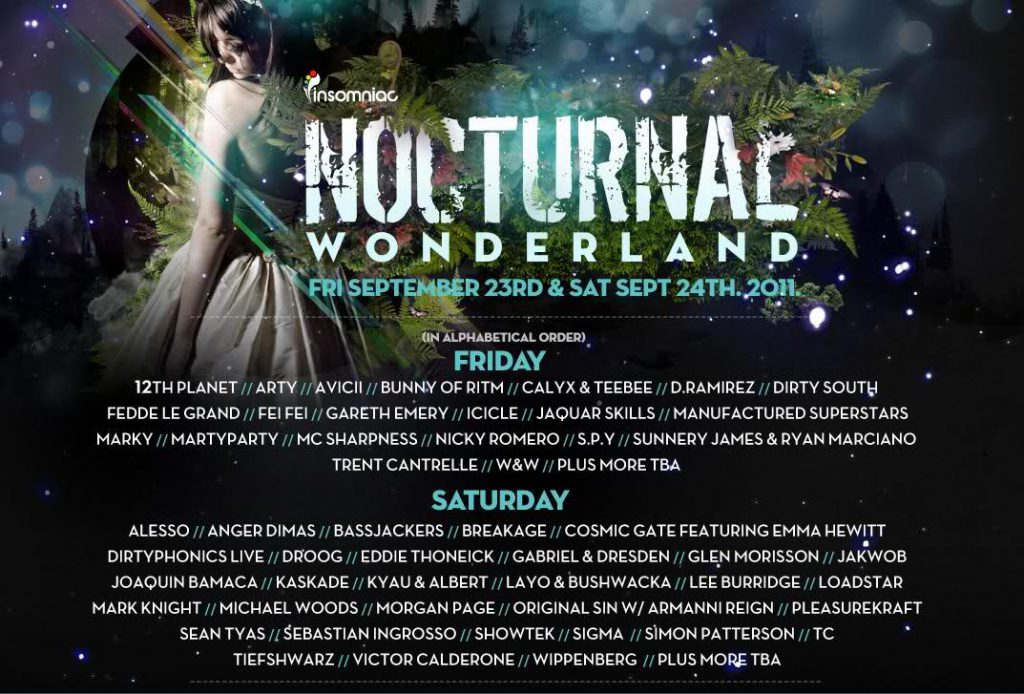 Nocturnal Wonderland 2011 Lineup Flyer