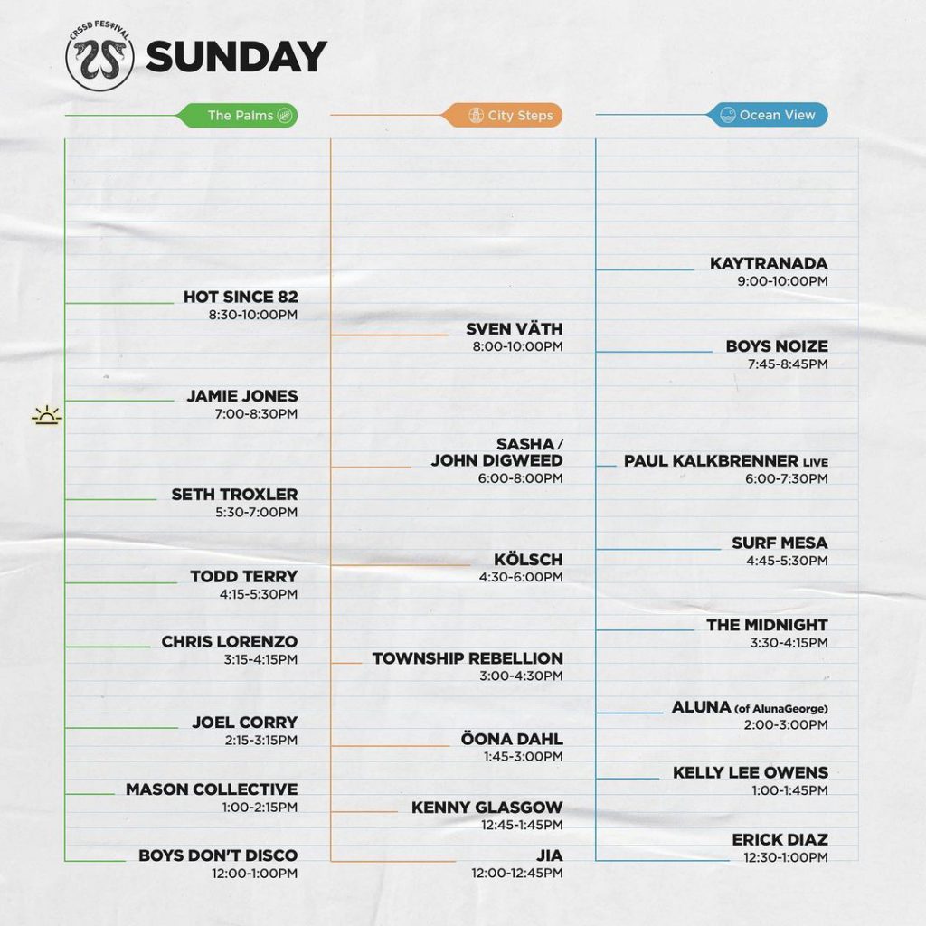 CRSSD Festival Fall 2021 Set Times - Sunday