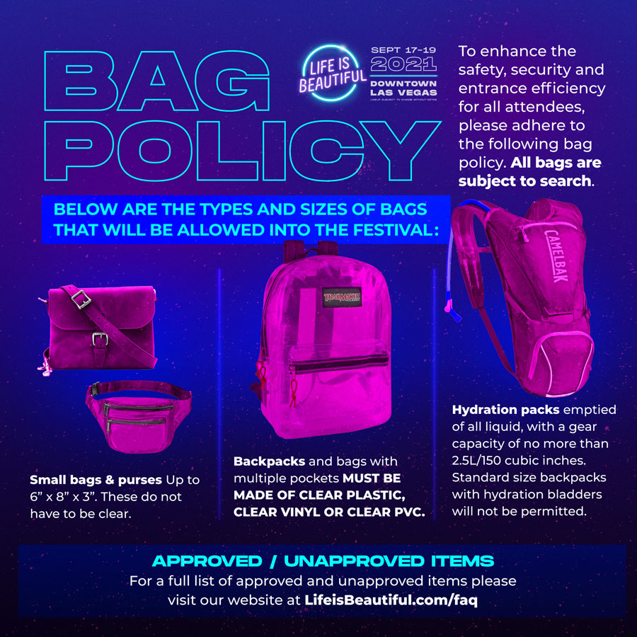 Life is Beautiful 2021 Bag Policy