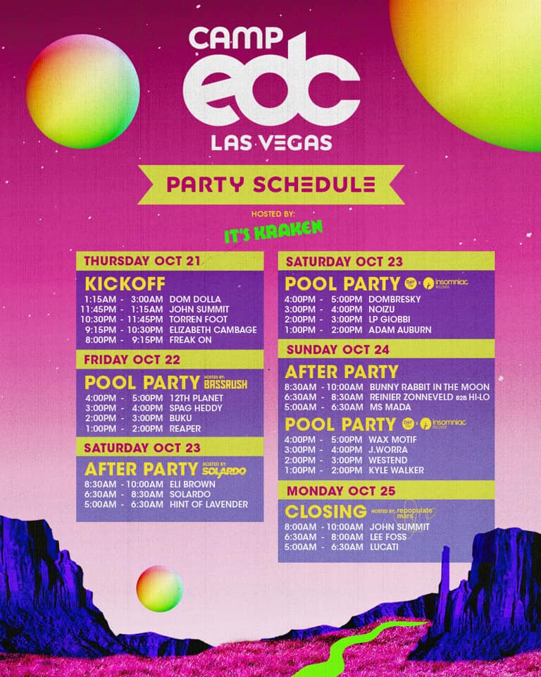 Camp EDC 2021 Party Schedule