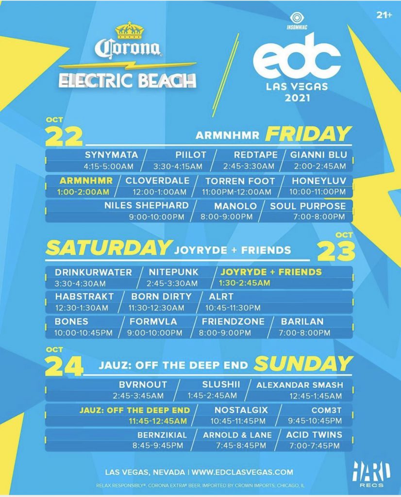 Corona Electric Beach EDC 2021 Set Times