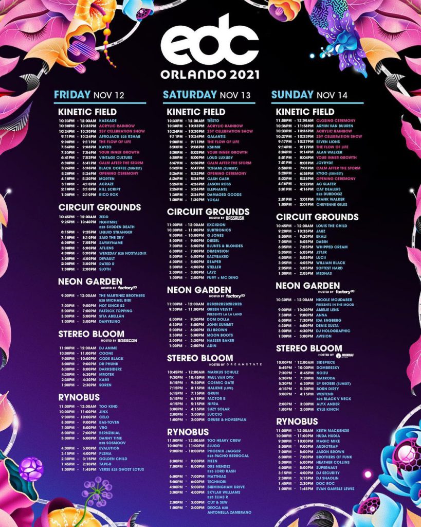 EDC Orlando 2021 Set Times