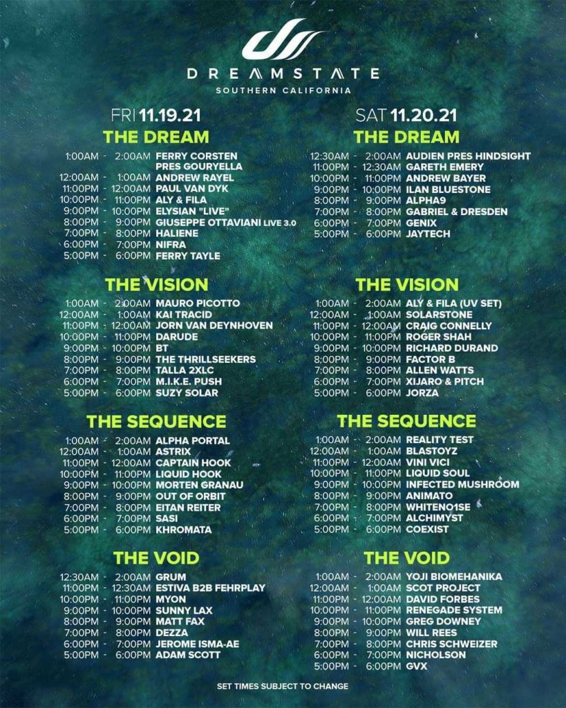 Dreamstate SoCal 2021 Set Times