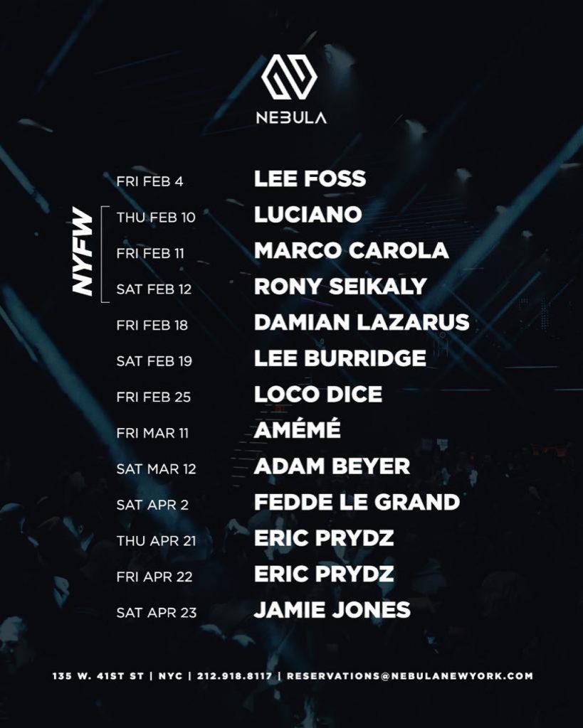 Nebula Nightclub Spring 2022 Schedule