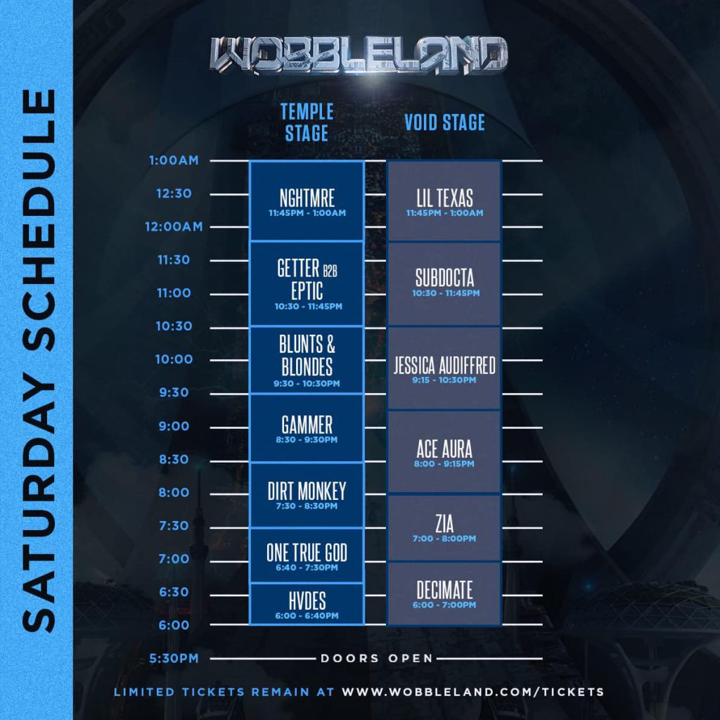 Wobbleland 2022 Saturday set times