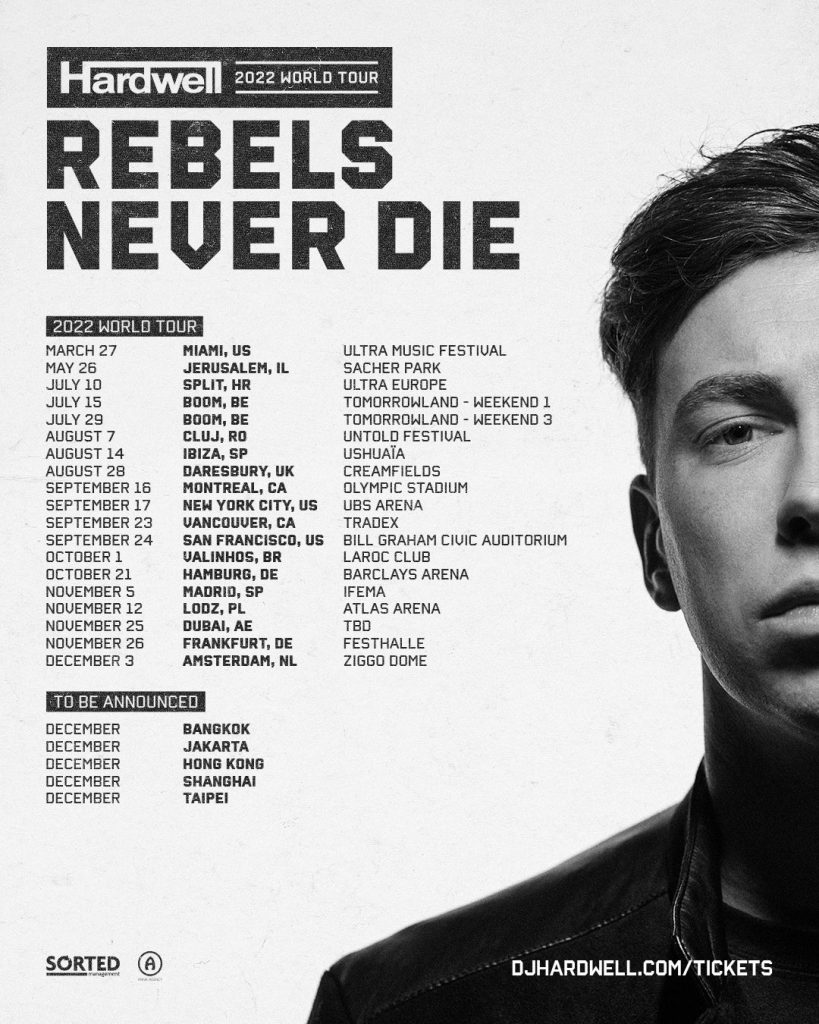 Hardwell Rebels Never Die 2022 World Tour Poster