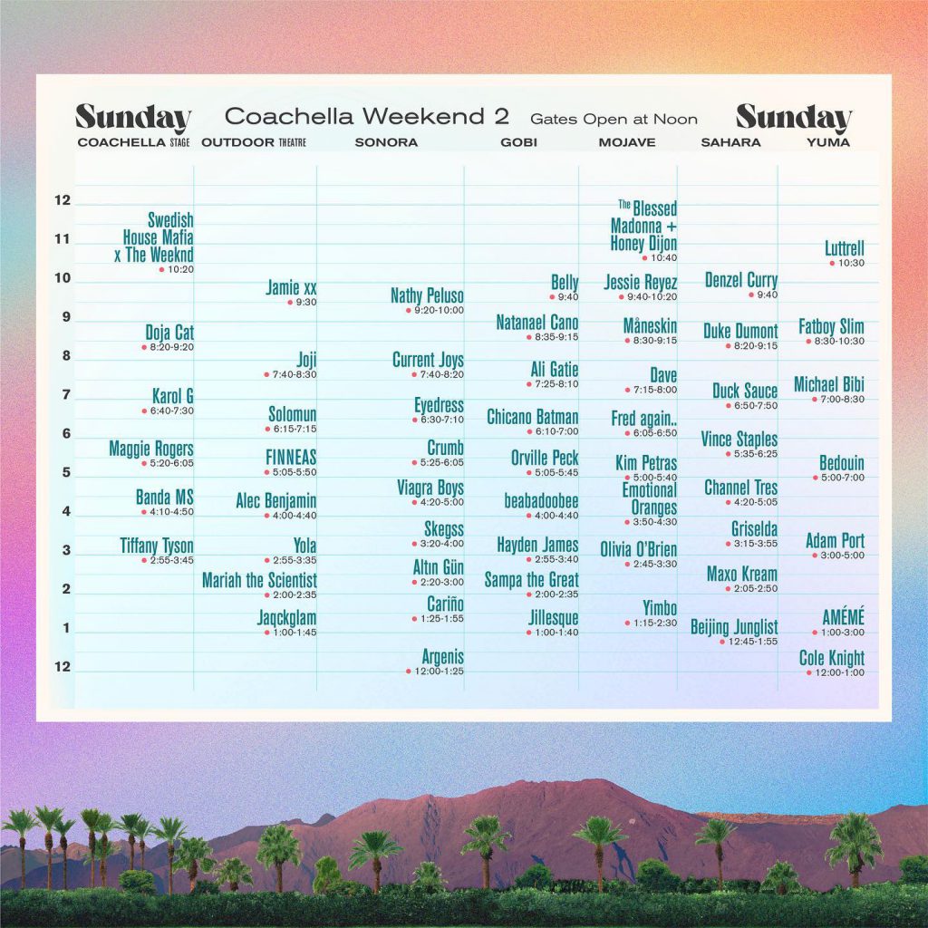 Coachella 2022 Set Times Weekend 2 - Sunday