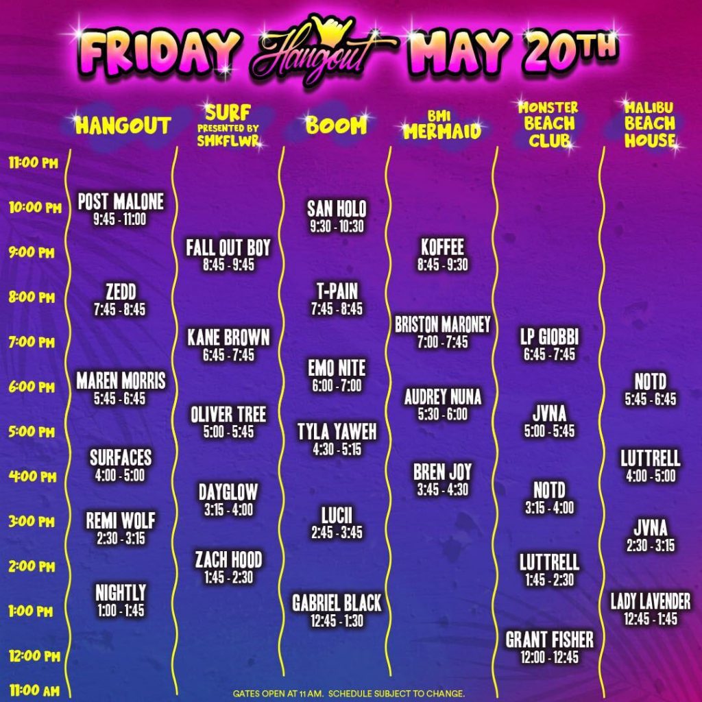 Hangout Fest 2022 Set Times - Friday