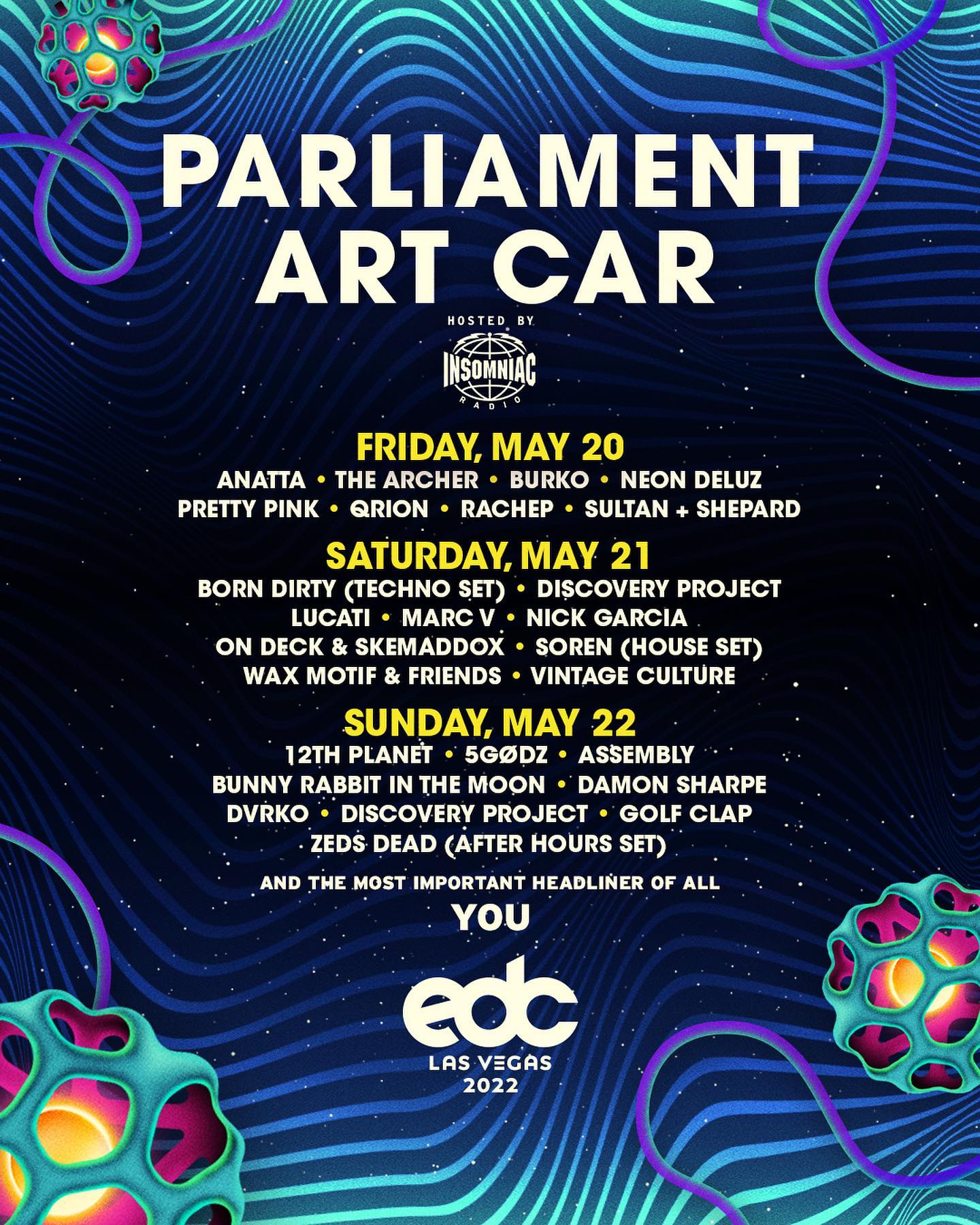 EDC Las Vegas 2022 Lineup - Parliament Art Car