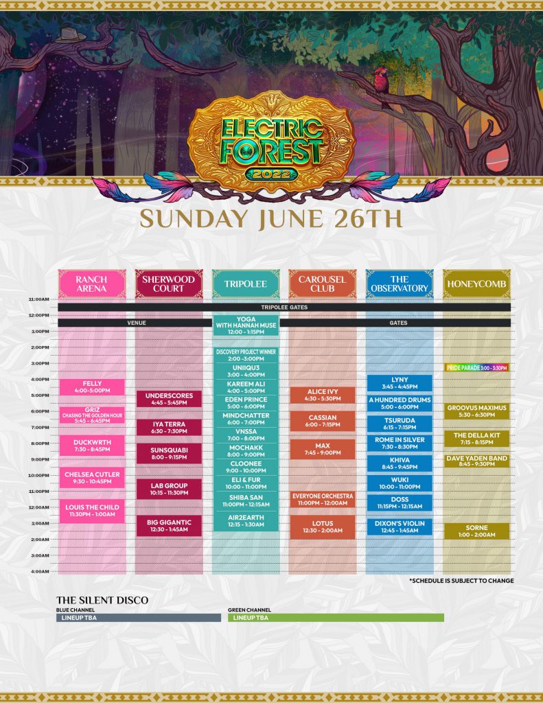 Electric Forest 2022 Sunday Set Times