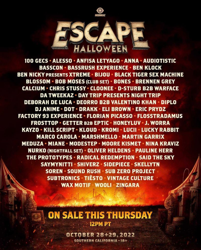 The Lineup for Escape Halloween 2022 Has Landed EDM Identity