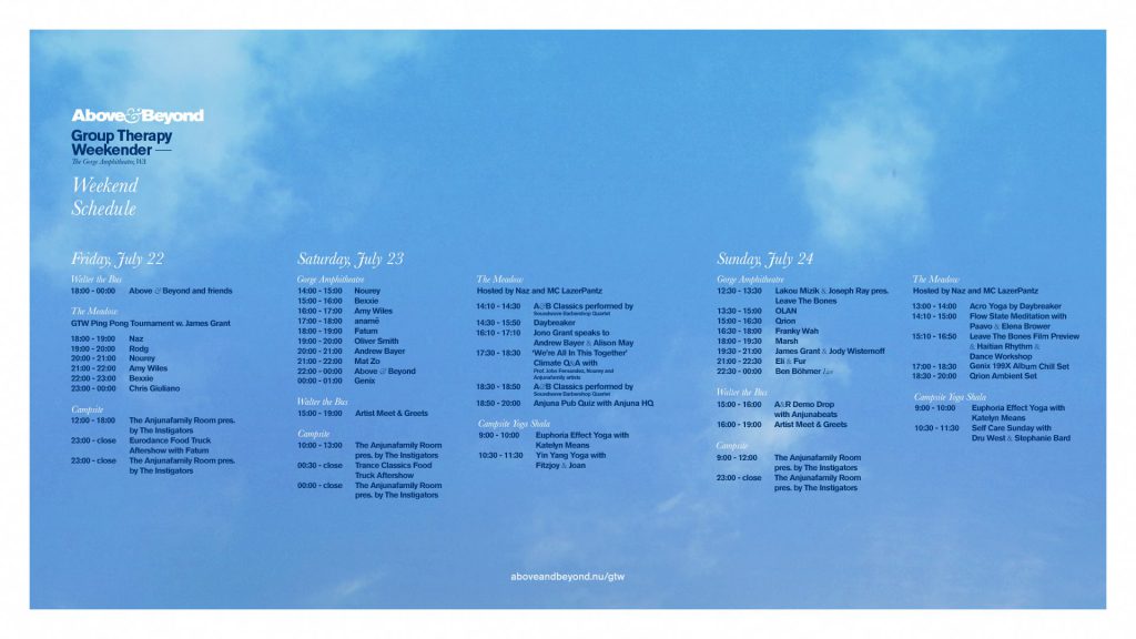 Above & Beyond Group Therapy Weekender 2022 Schedule