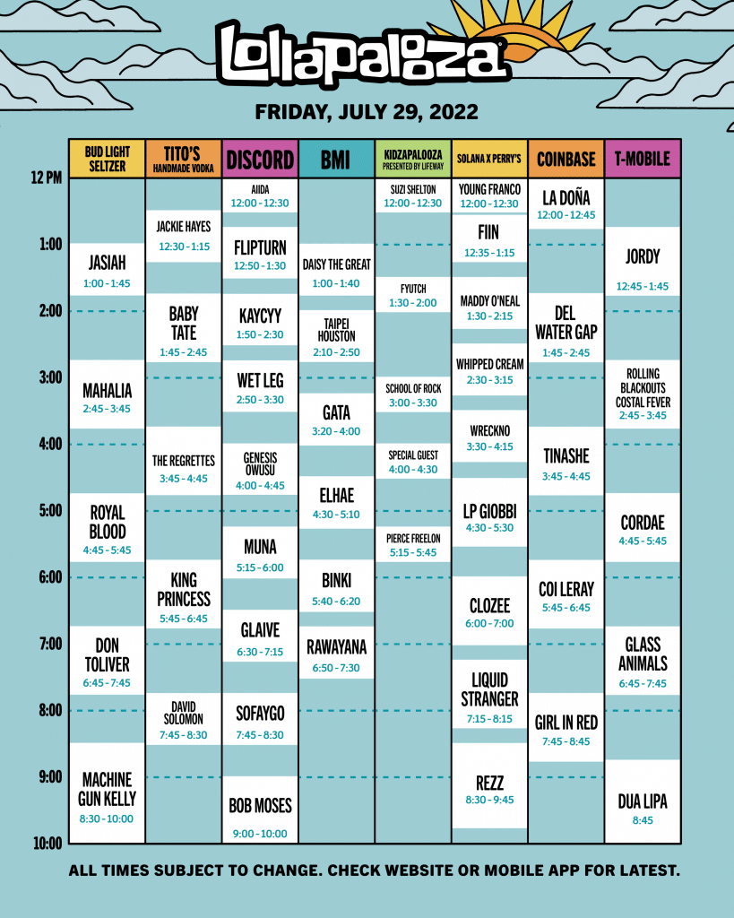 Friday schedule Lollapalooza 2022