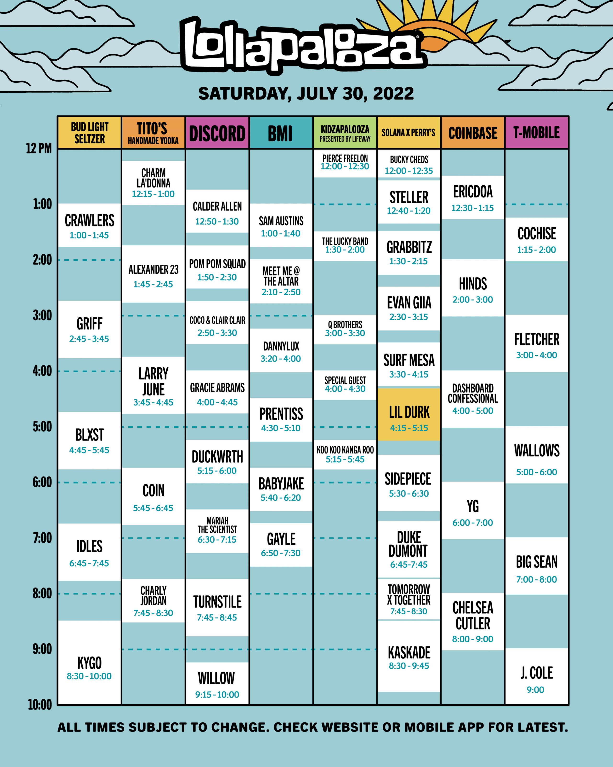 Saturday Lollapalooza 2022 Schedule