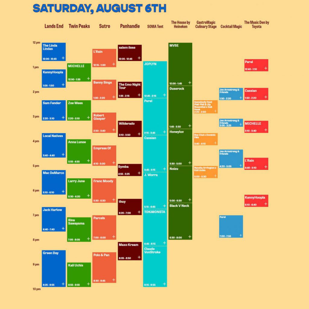 Outside Lands 2022 Set Times - Saturday