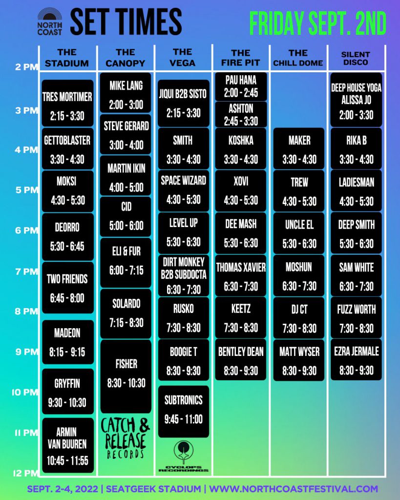 North Coast Music Festival 2022 Set Times Friday