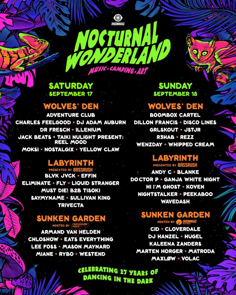 Nocturnal Wonderland 2022 Lineup By Stage By Day