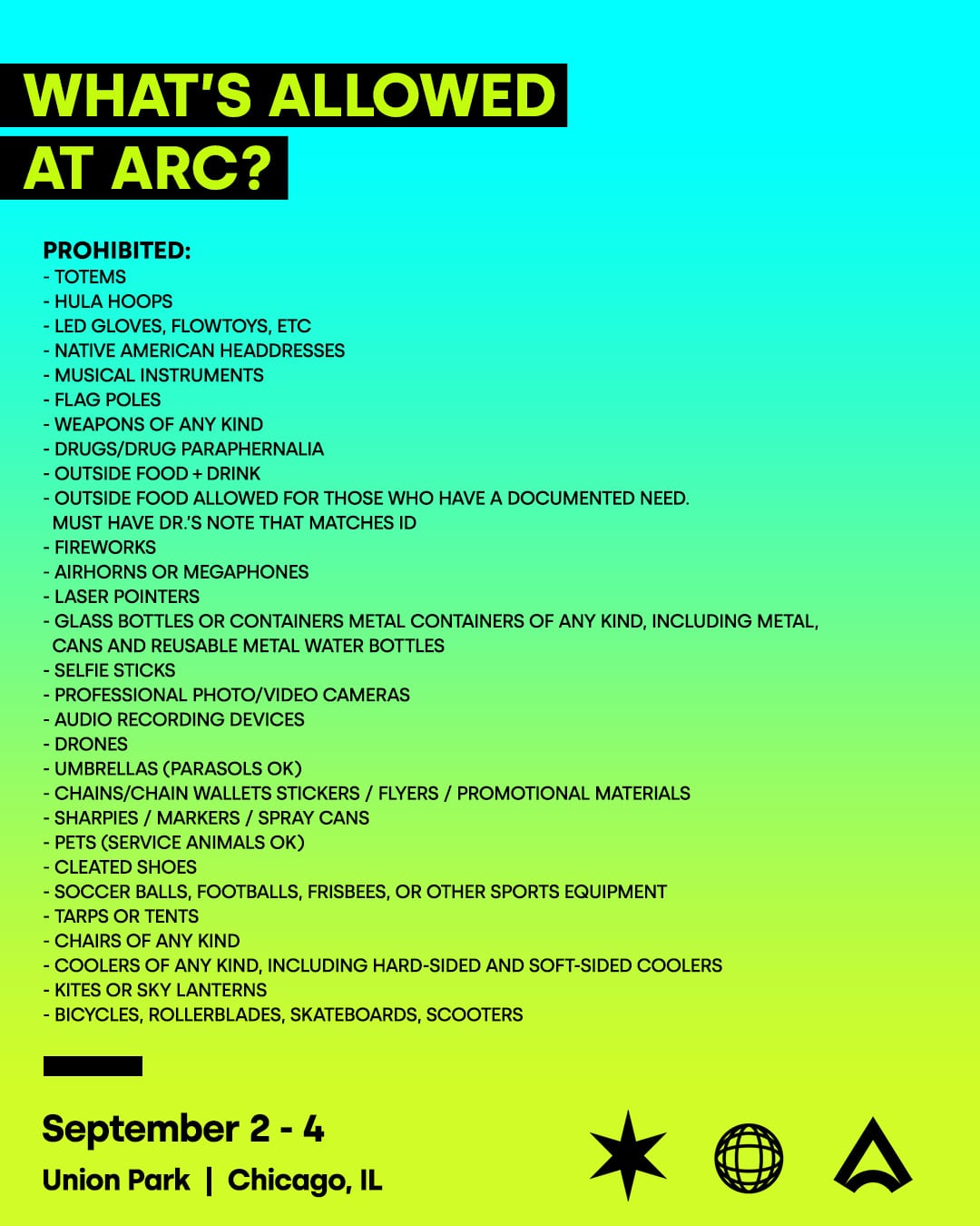 ARC 2022 prohibited items