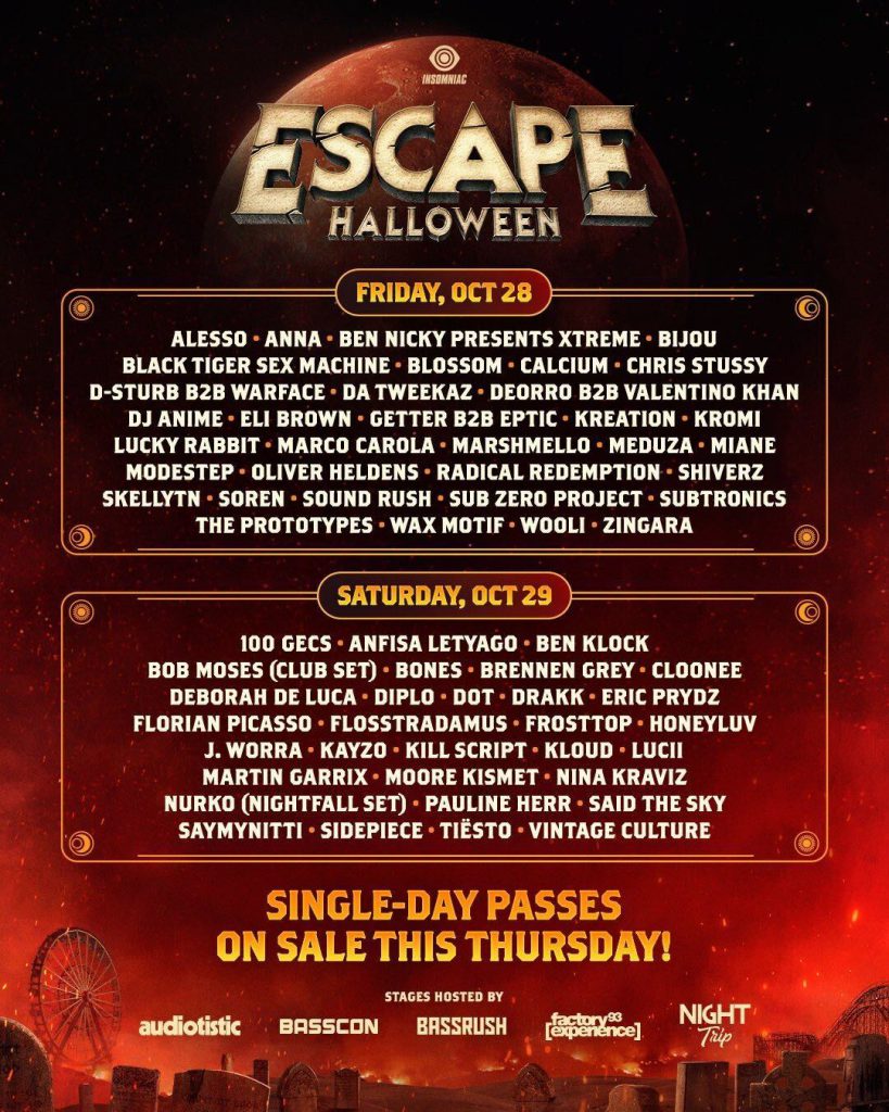 Escape Halloween 2022 - Daily Lineup