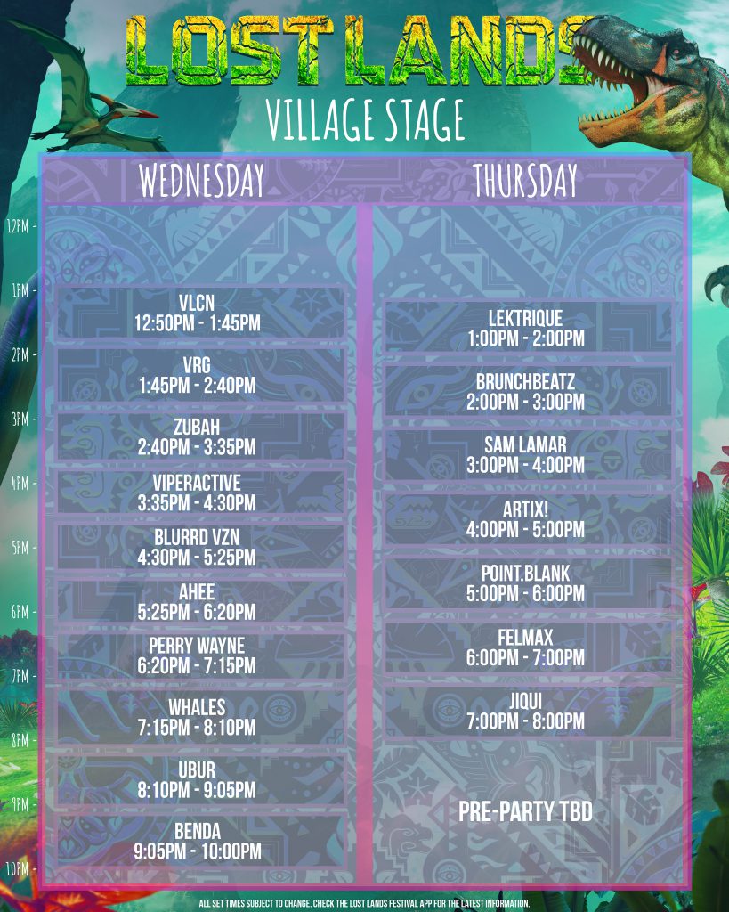 Lost Lands 2022 Set Times - Village Stage Wednesday Thursday