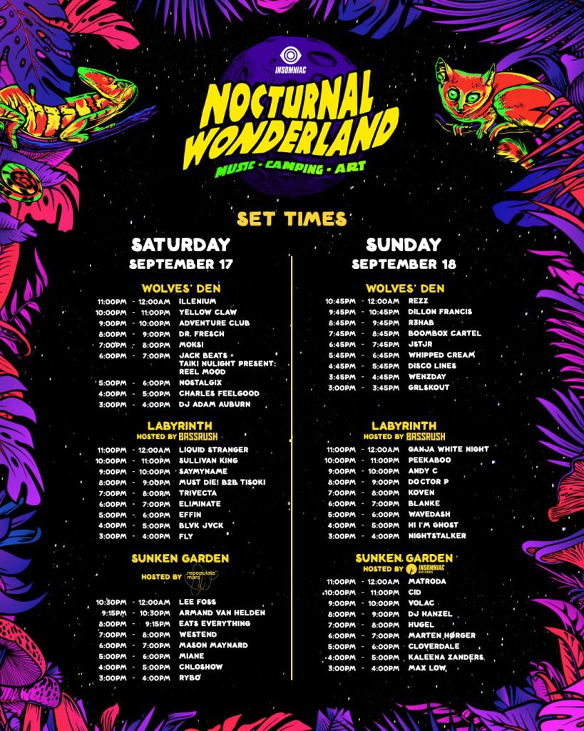 Nocturnal Wonderland 2022 Set Times