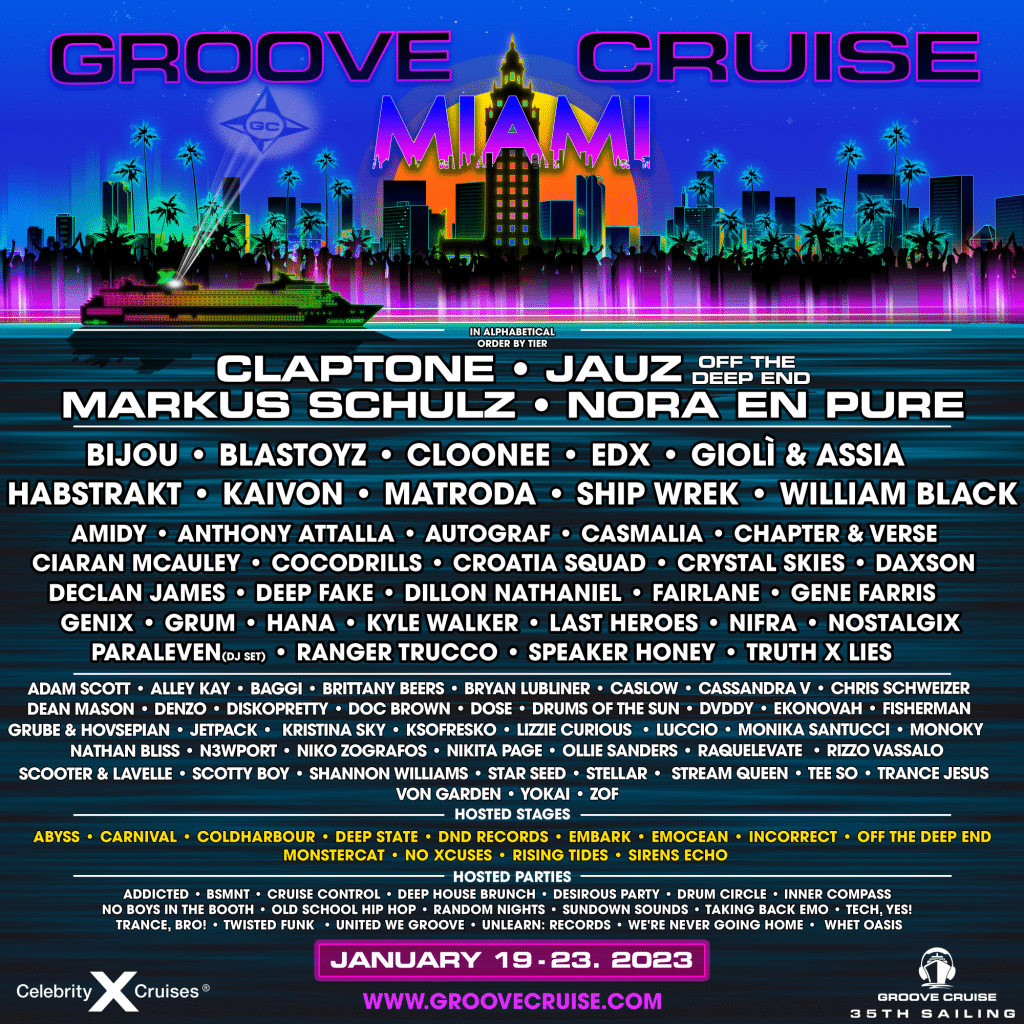 Groove Cruise Miami Reveals Lineup for 2023 Sailing EDM Identity