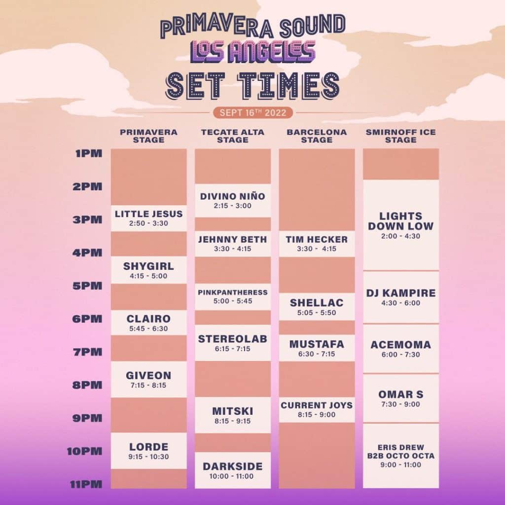 Primavera Sound Los Angeles 2022 Set Times - Friday