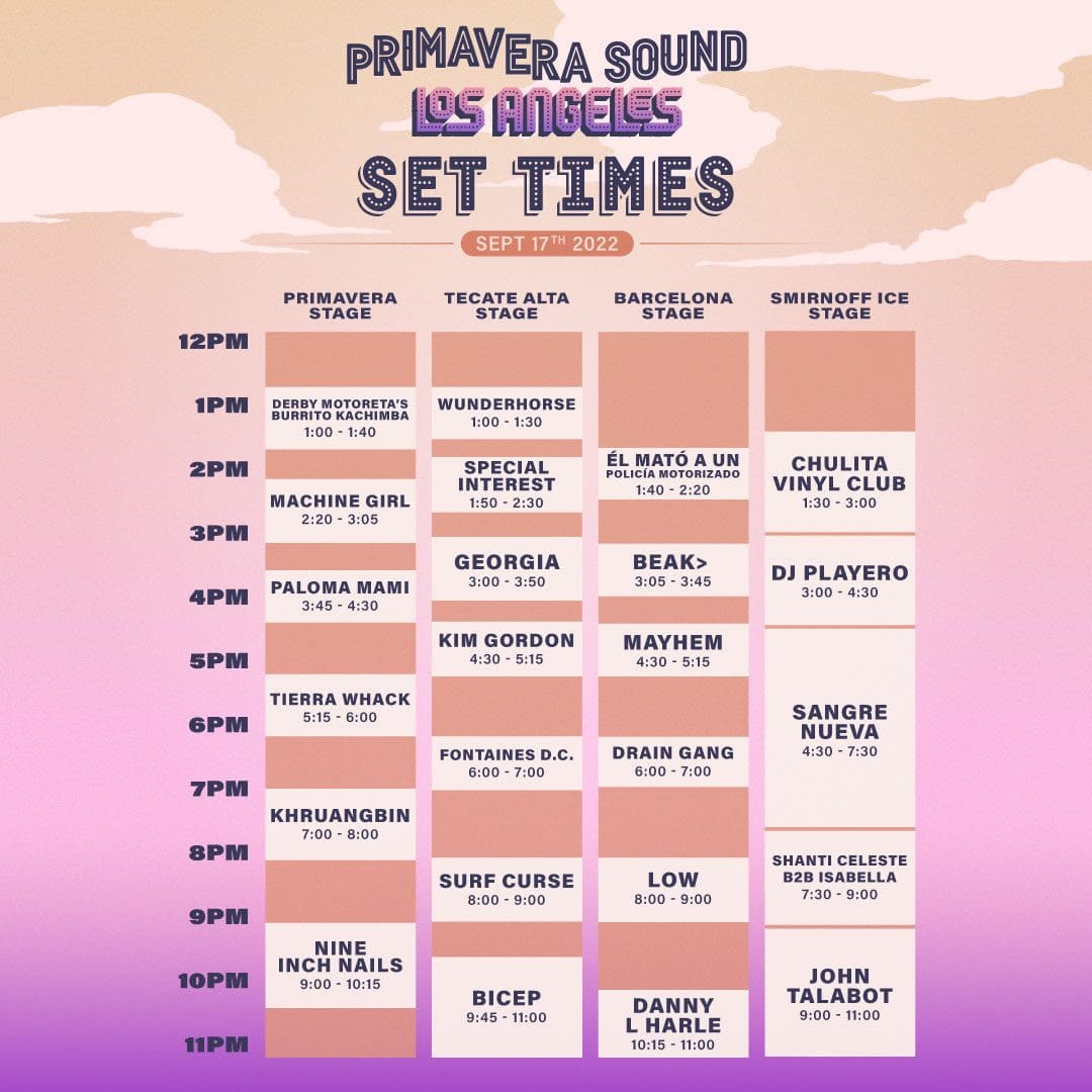Primavera Sound Los Angeles 2022 Set Times - Saturday