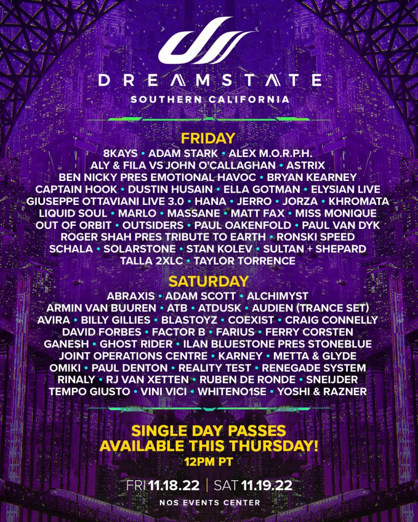 Dreamstate SoCal 2022 - Lineup By Day