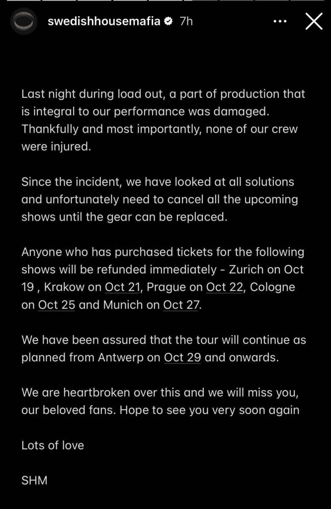 Swedish House Mafia Cancels European Dates Paradise Again Tour