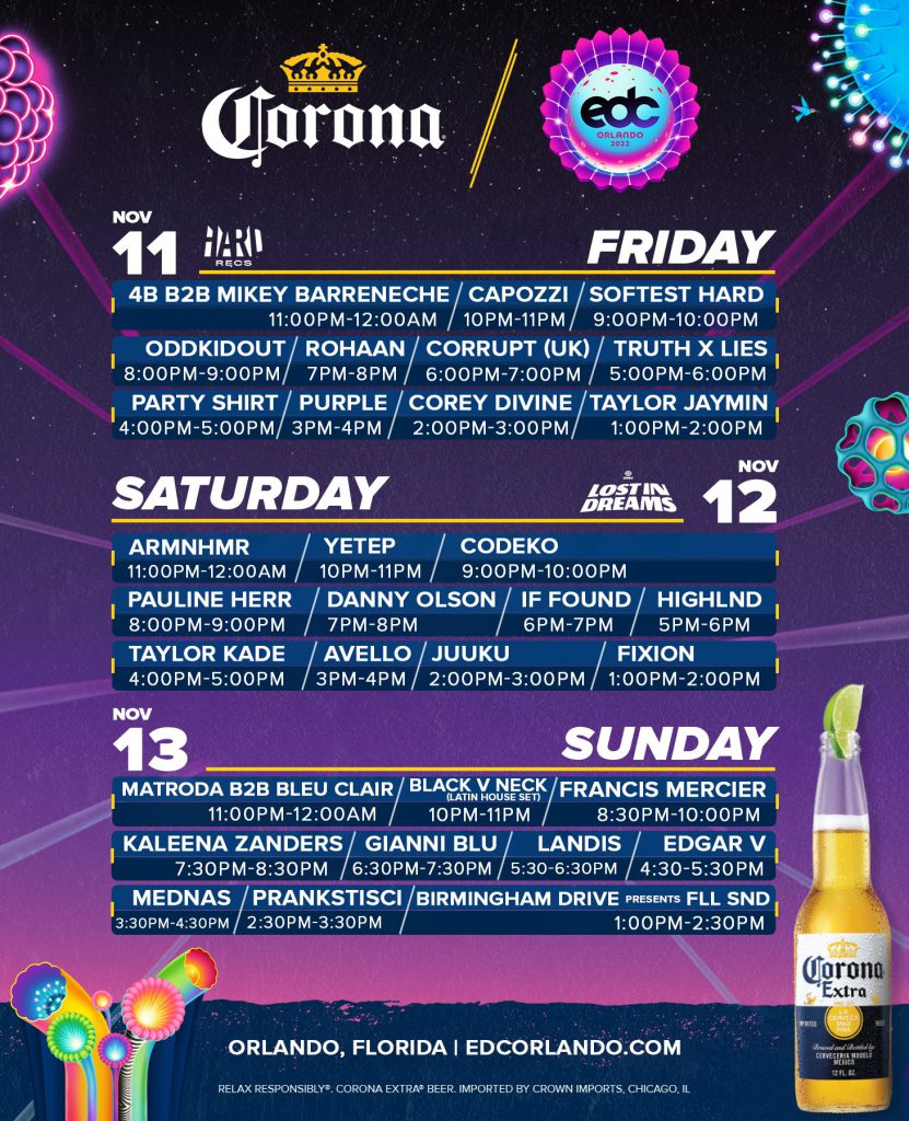 EDC Orlando 2022 Set Times Corona Electric Beach