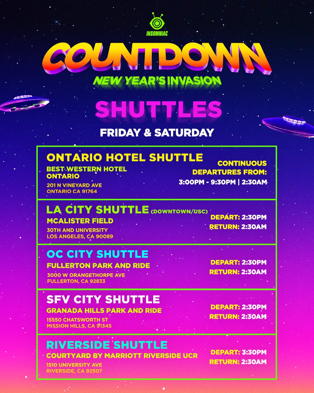 Countdown NYE 2022 Shuttle Information