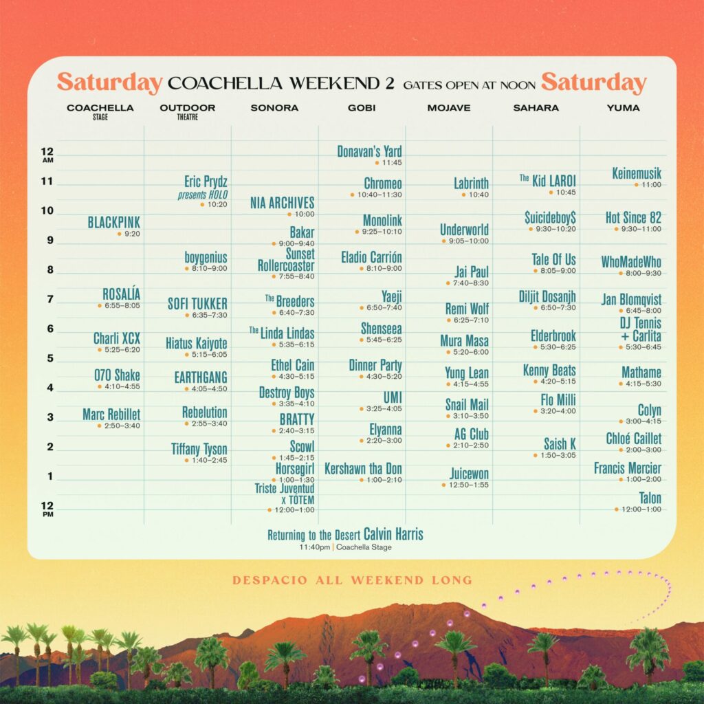 Coachella 2023 Weekend 2 - Set Times Saturday