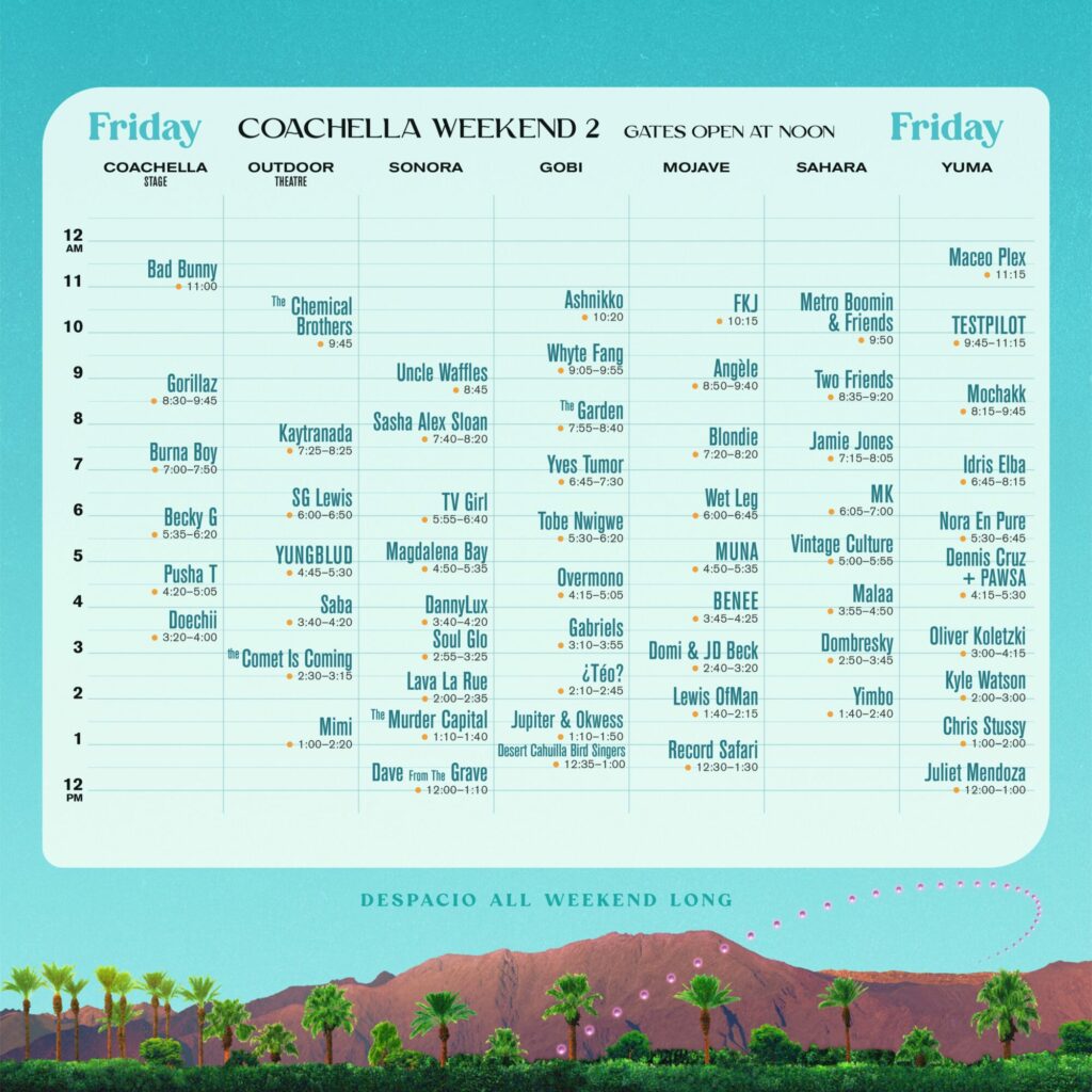 Coachella 2023 Weekend 2 - Set Times Friday