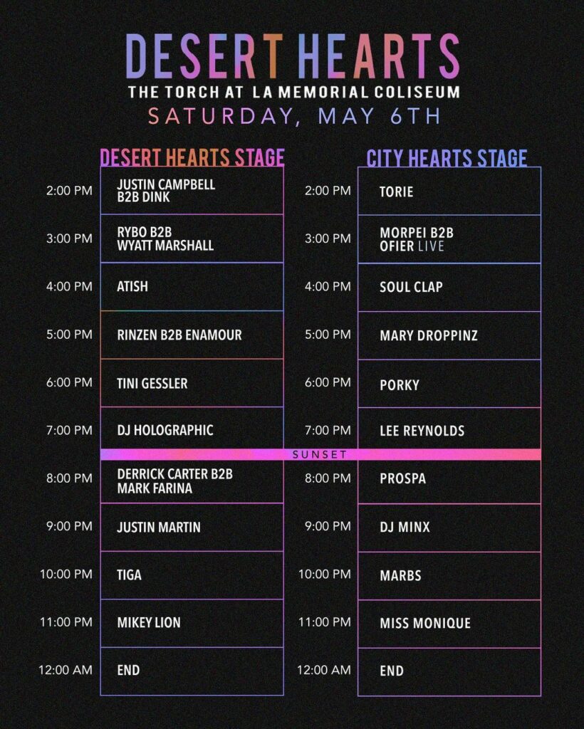 Desert Hearts LA 2023 Saturday Set Times