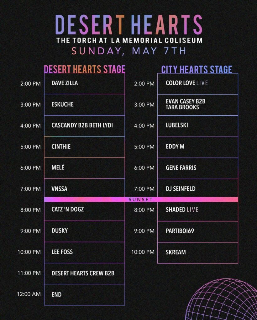 Desert Hearts LA 2023 Sunday Set Times