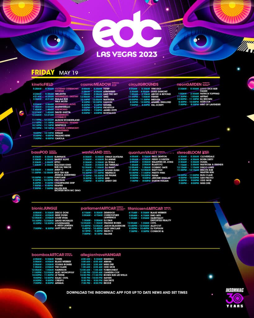 EDC Las Vegas 2023 Set Times - Friday