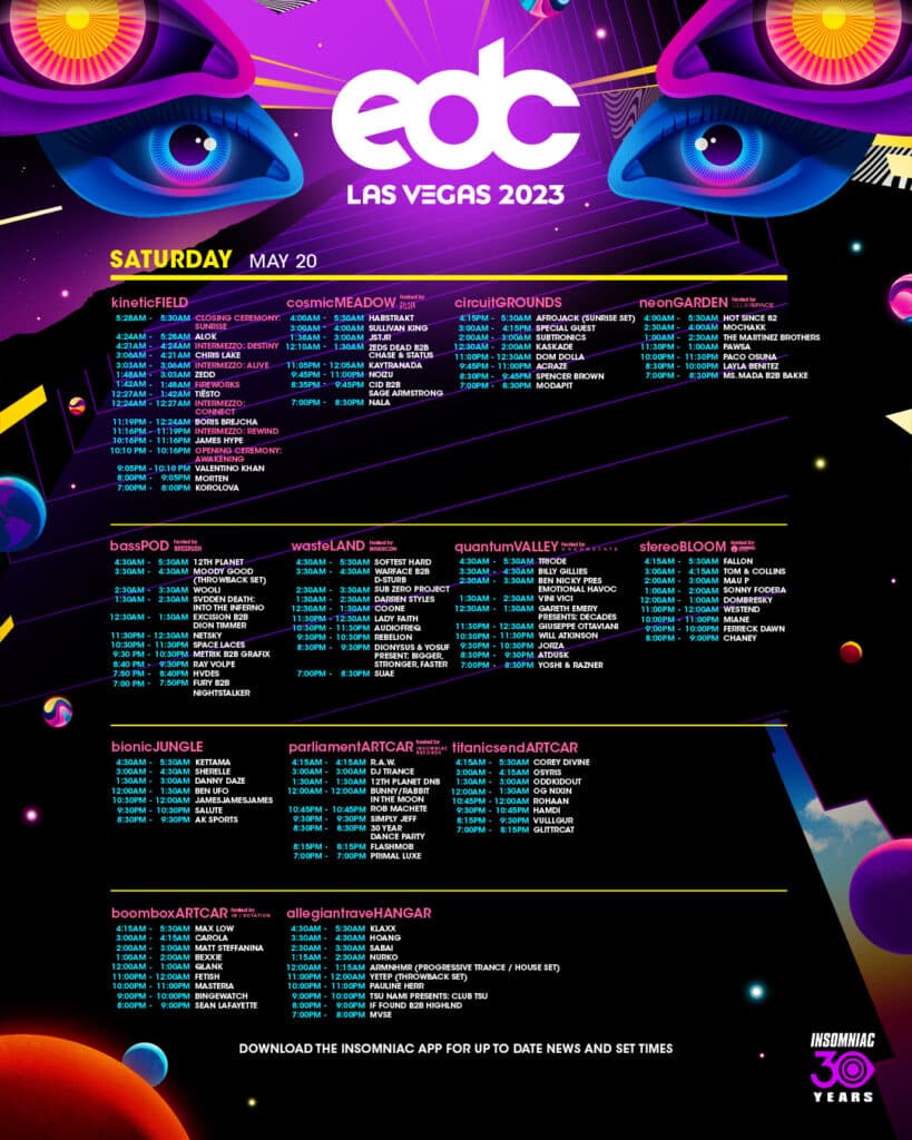 EDC Las Vegas 2023 Set Times - Saturday