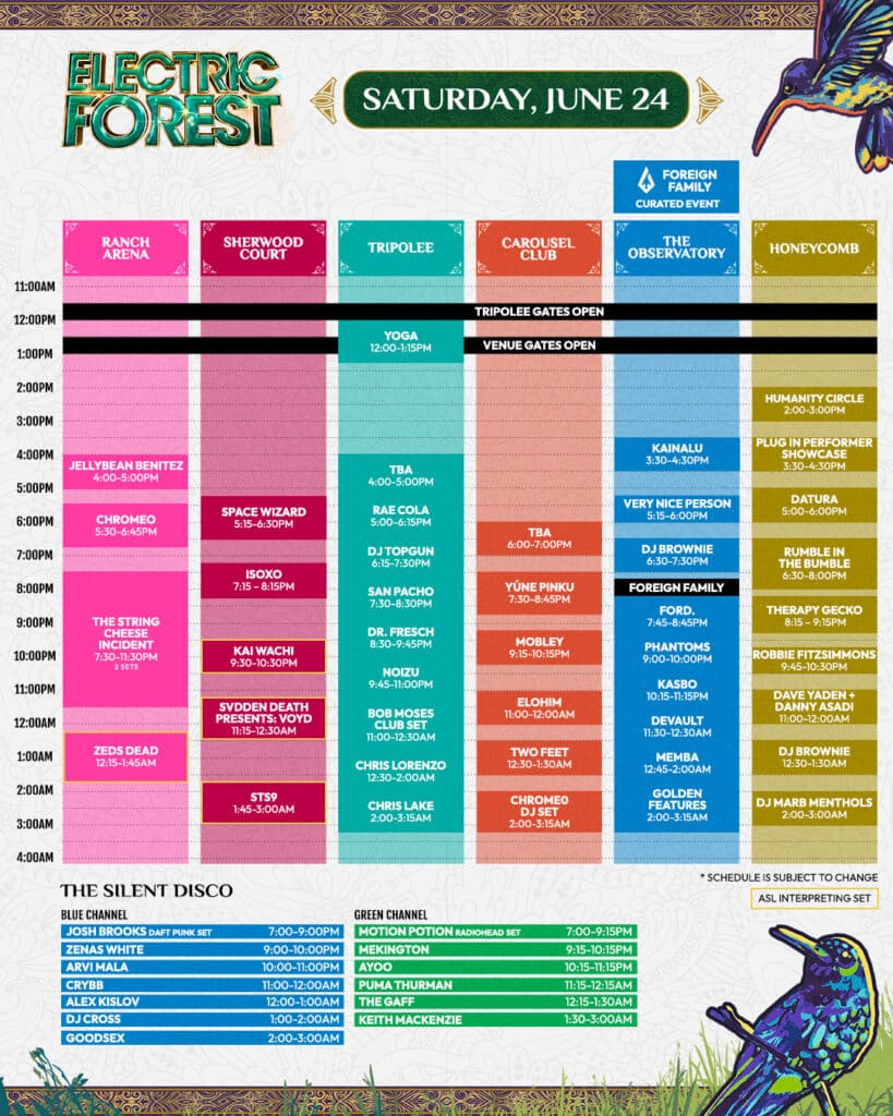 Electric Forest 2023 Set Times - Saturday
