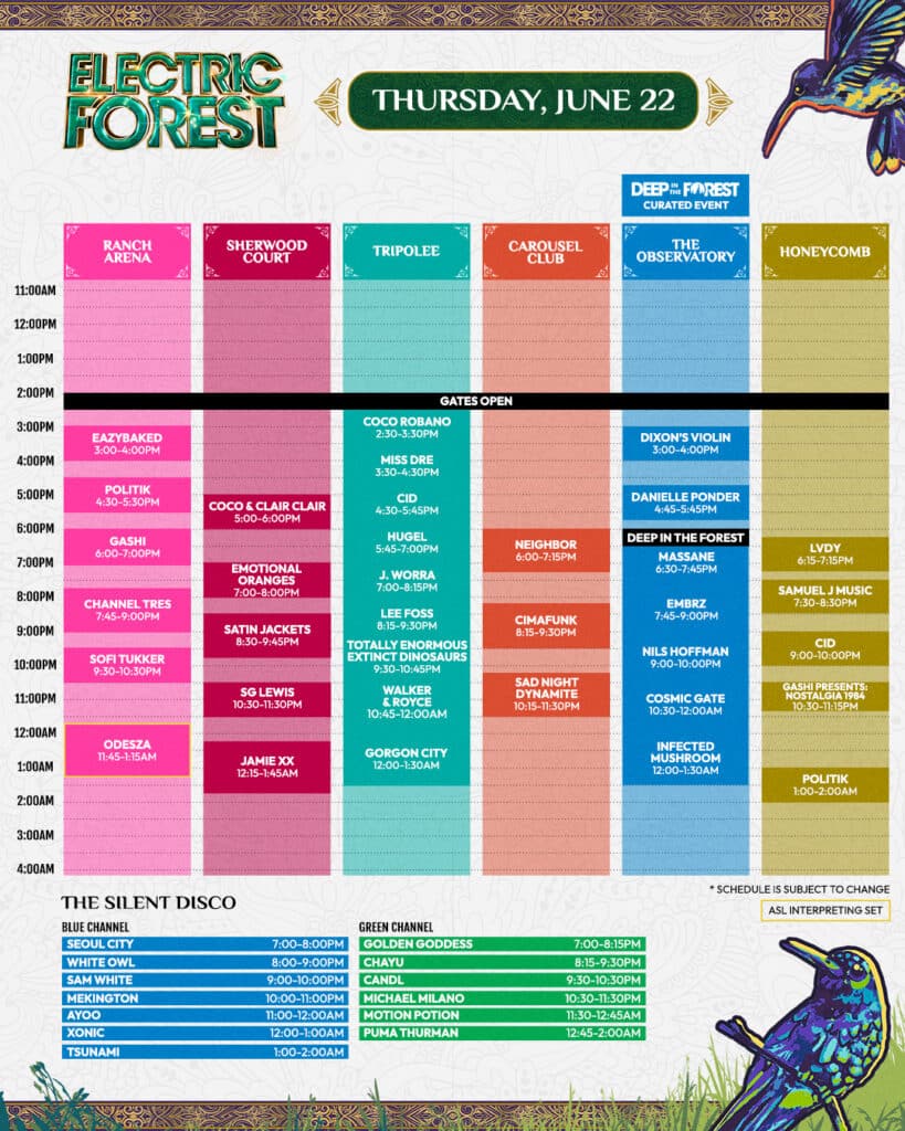 Electric Forest 2023 Set Times - Thursday