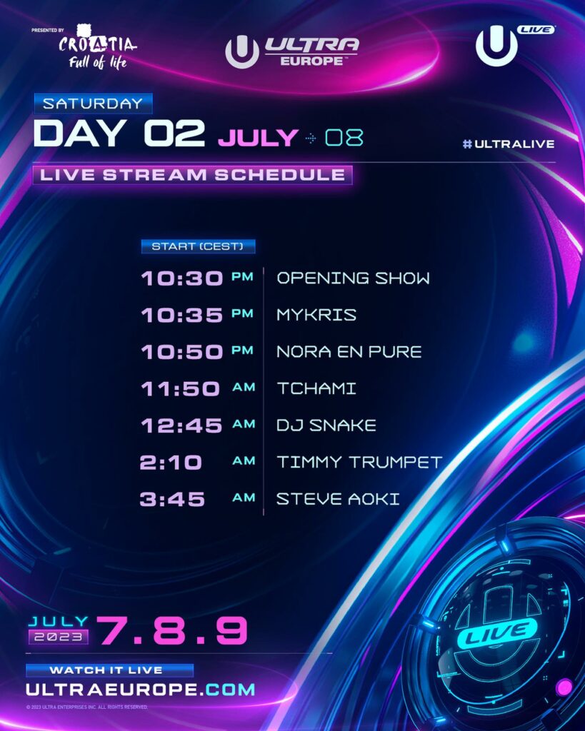 Ultra Europe 2023 Live Stream Schedule - Day 2