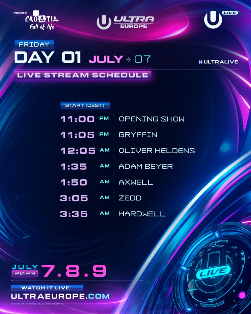 Ultra Europe 2023 Live Stream Schedule - Day 1