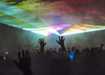 Portola Festival crowd hands lasers
