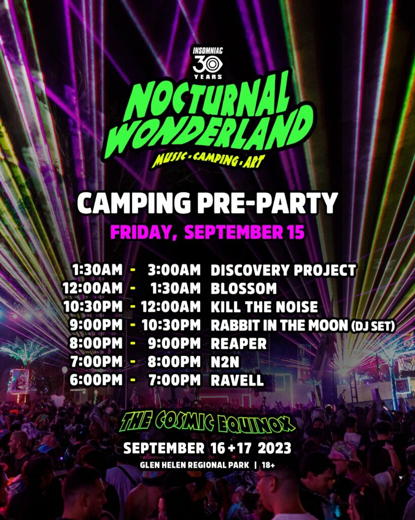 Nocturnal Wonderland 2023 - Camping Pre-Party Set Times