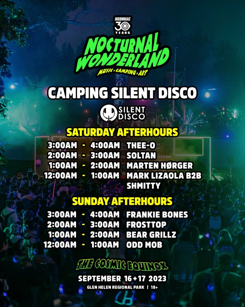 Nocturnal Wonderland 2023 - Camping Silent Disco Set Times