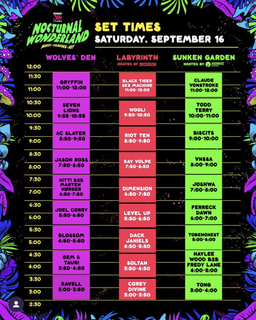 Lineup – Nocturnal Wonderland 2023