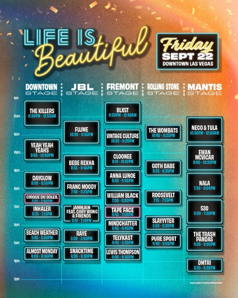 Life is Beautiful 2023 set times