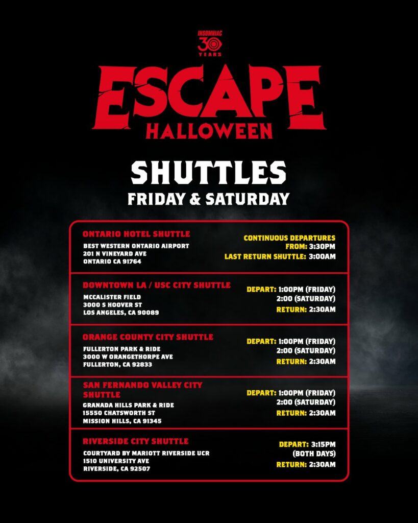 Escape Halloween 2023 - Shuttle Info
